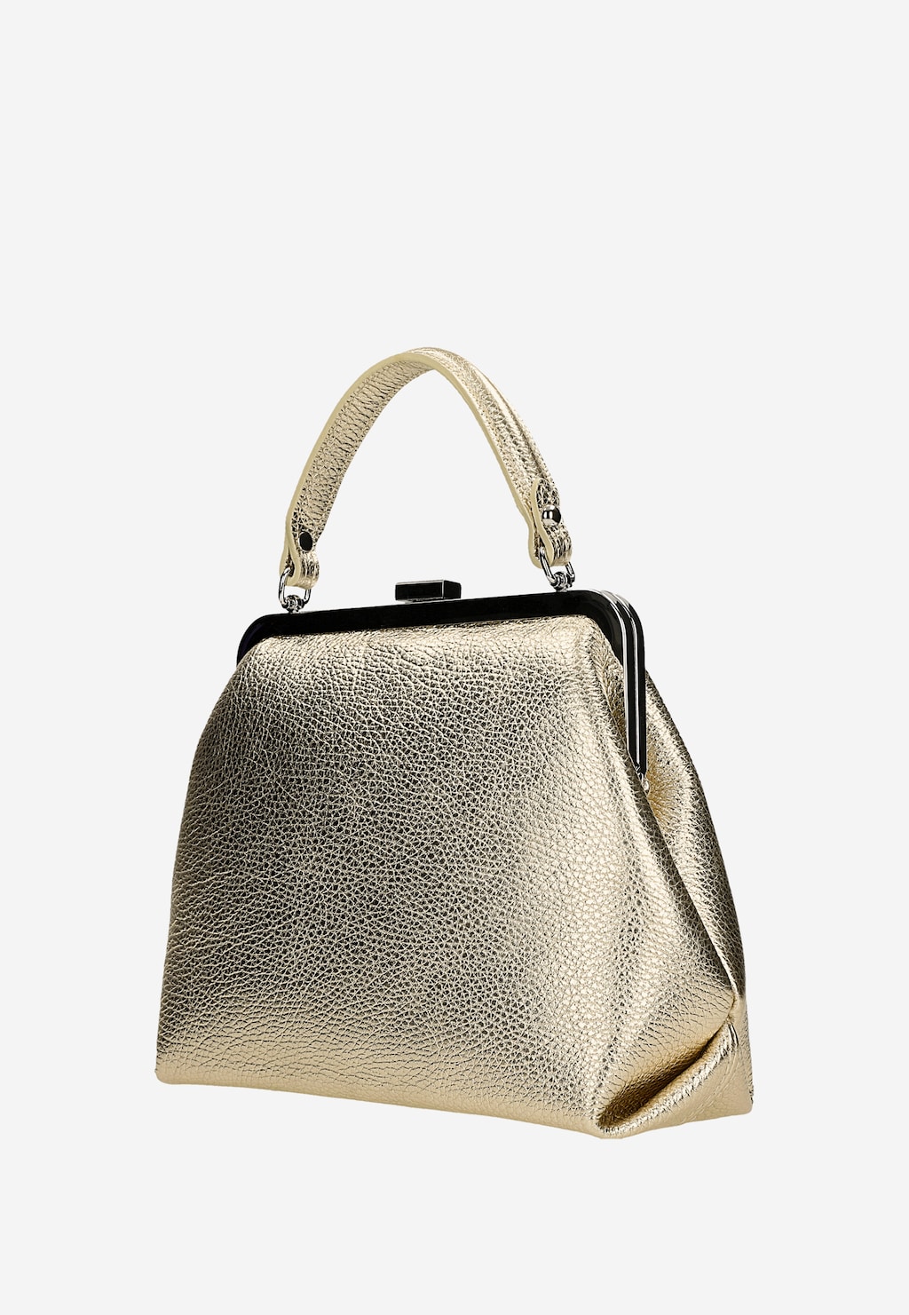 Elegancka złota torebka Wojas model 80257-58 typu frame bag z fakturowanej skóry, z charakterystycznym metalowym zapięciem i pojedynczym uchwytem.