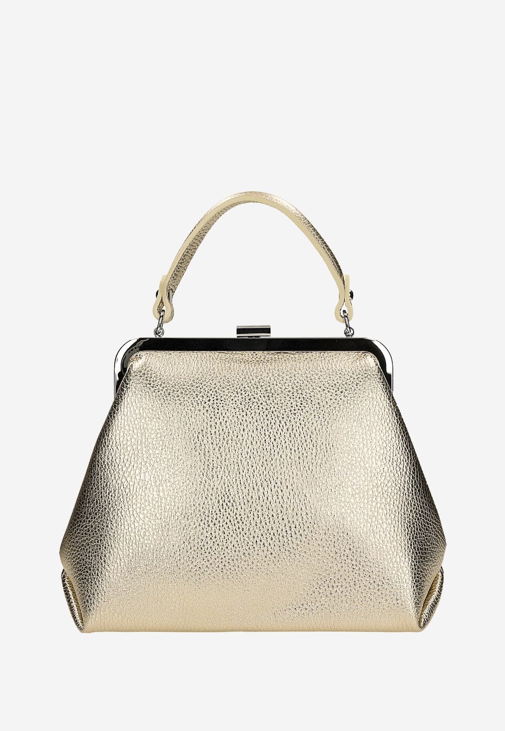 Elegancka złota torebka Wojas model 80257-58 typu frame bag z charakterystycznym zapięciem na górze i strukturalną skórzaną powierzchnią z delikatnym połyskiem.