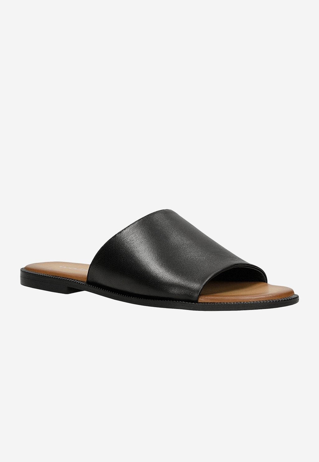 Čierne kožené dámske šľapky na plochej podrážke 74142-51 Widok 2