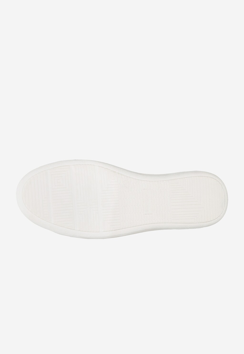 Biała podeszwa sneakersów Wojas model 9080-59 z charakterystycznym wzorem. Widok od spodu granatowych skórzanych butów męskich z gumową podeszwą.