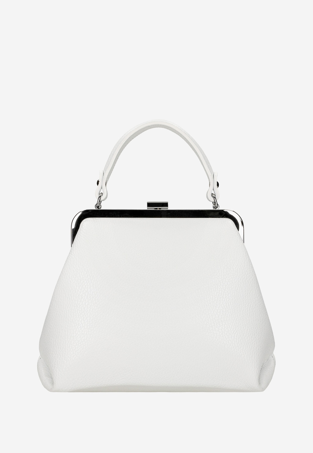 Elegancka biała skórzana torebka Wojas model 80257-59 typu frame bag z metalowym zapięciem i krótkim uchwytem, ukazana z przodu.