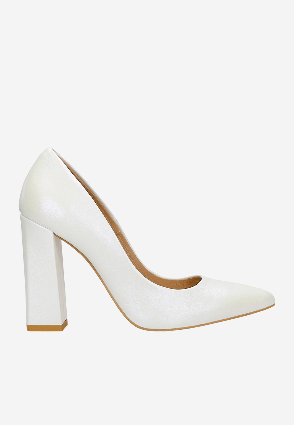 Biele lodičky kožené na vysokom opätku s perleťovým leskom 35039-59 Widok 1