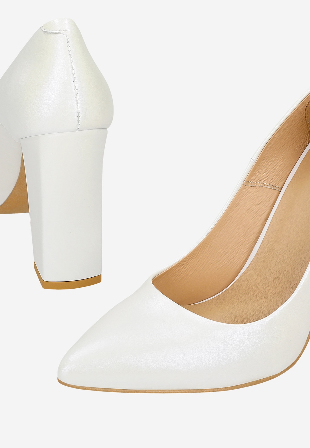 Biele lodičky kožené na vysokom opätku s perleťovým leskom 35039-59 Widok 6