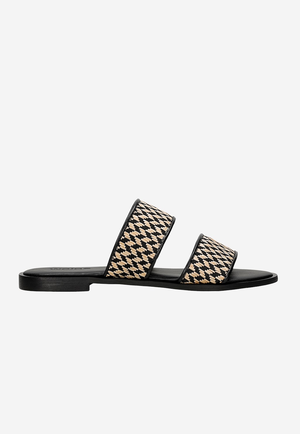 Čierno-béžové dámske šľapky z lícovej kože s pletením z rafie 74157-80 Widok 1