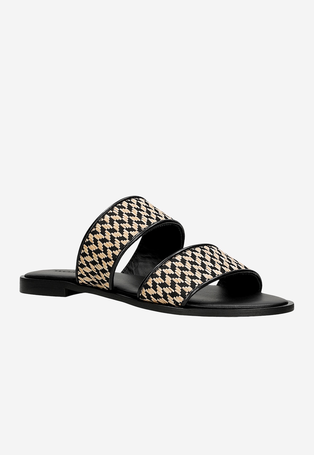 Čierno-béžové dámske šľapky z lícovej kože s pletením z rafie 74157-80 Widok 2