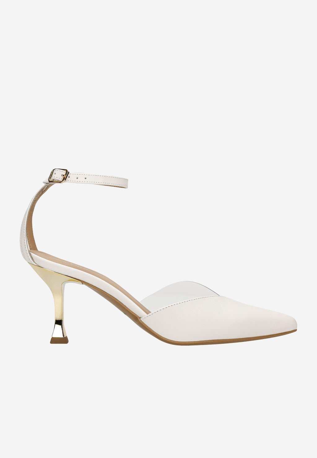 Bílé lodičky s průhledným prvkem a efektním zlatým podpatkem 35169-59 Widok 1