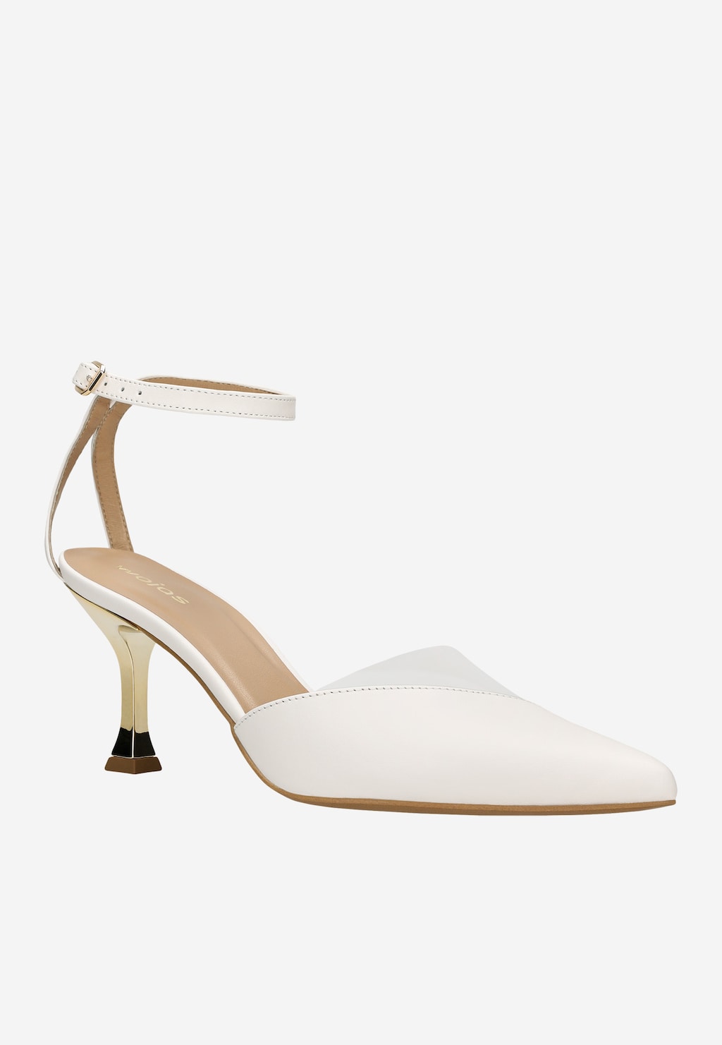 Bílé lodičky s průhledným prvkem a efektním zlatým podpatkem 35169-59 Widok 2