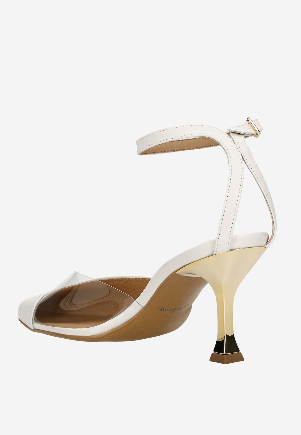 Bílé lodičky s průhledným prvkem a efektním zlatým podpatkem 35169-59 Widok 3