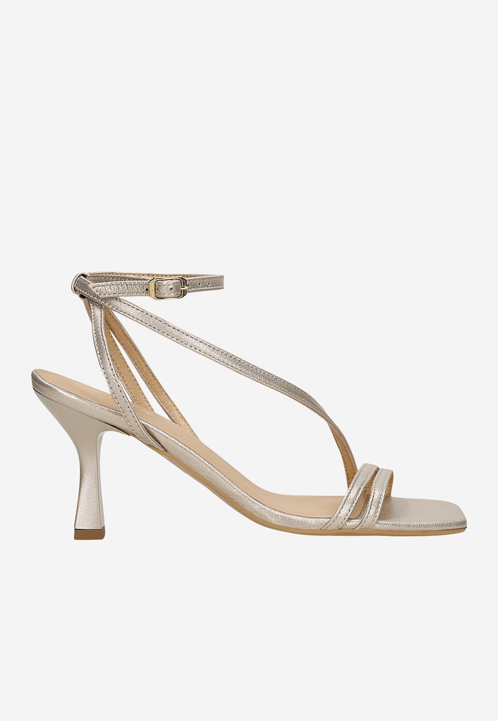 Eleganckie złote sandały damskie Wojas model 76202-58 z cienkimi paseczkami, delikatnym szpilkowym obcasem i zapięciem wokół kostki, idealne na wyjątkowe okazje.