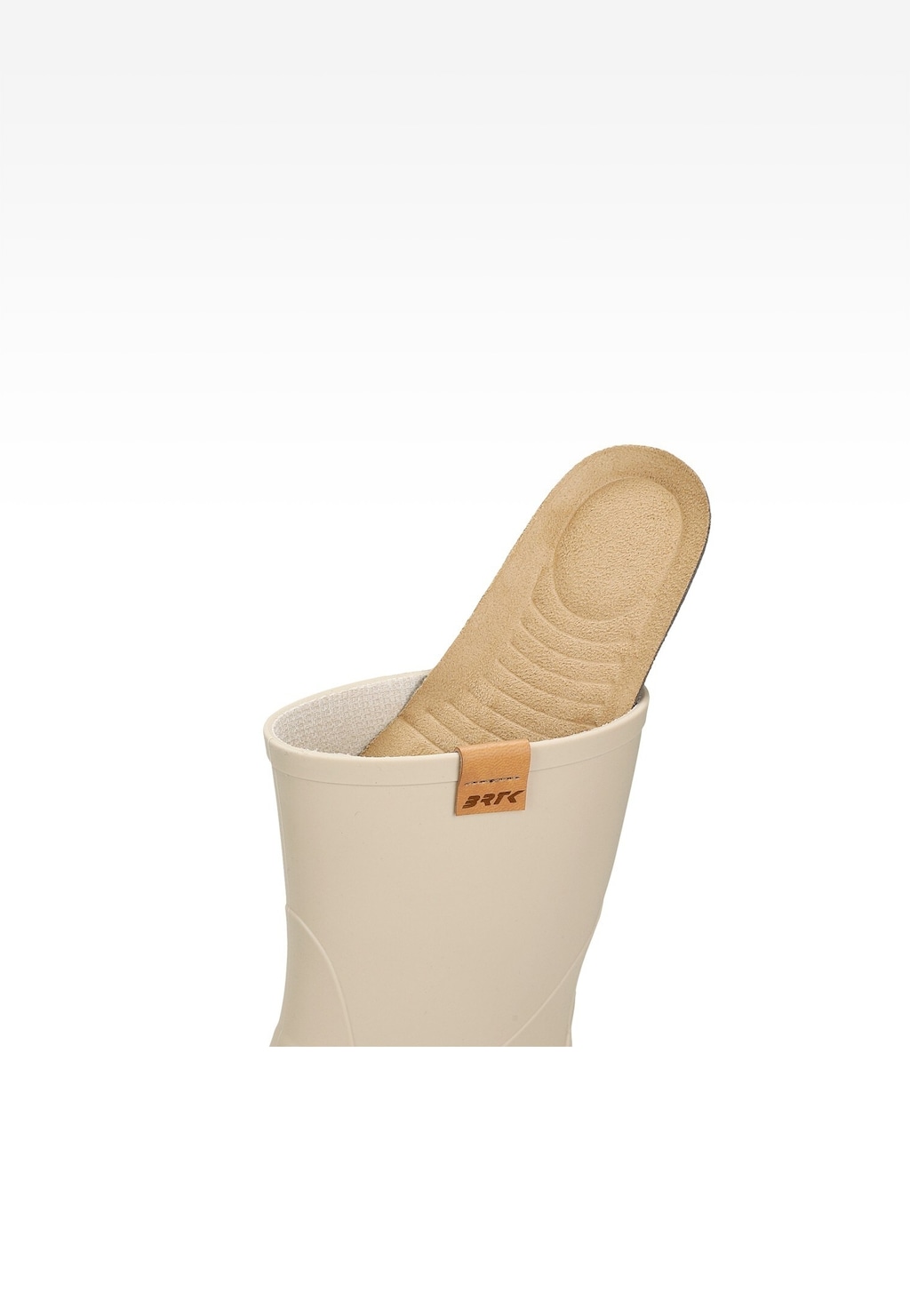 Beżowe kalosze dziecięce BARTEK 86699-14 z wyjmowaną wkładką z naturalnego filcu, widoczne z góry z oznaczeniem marki na bocznej etykiecie.