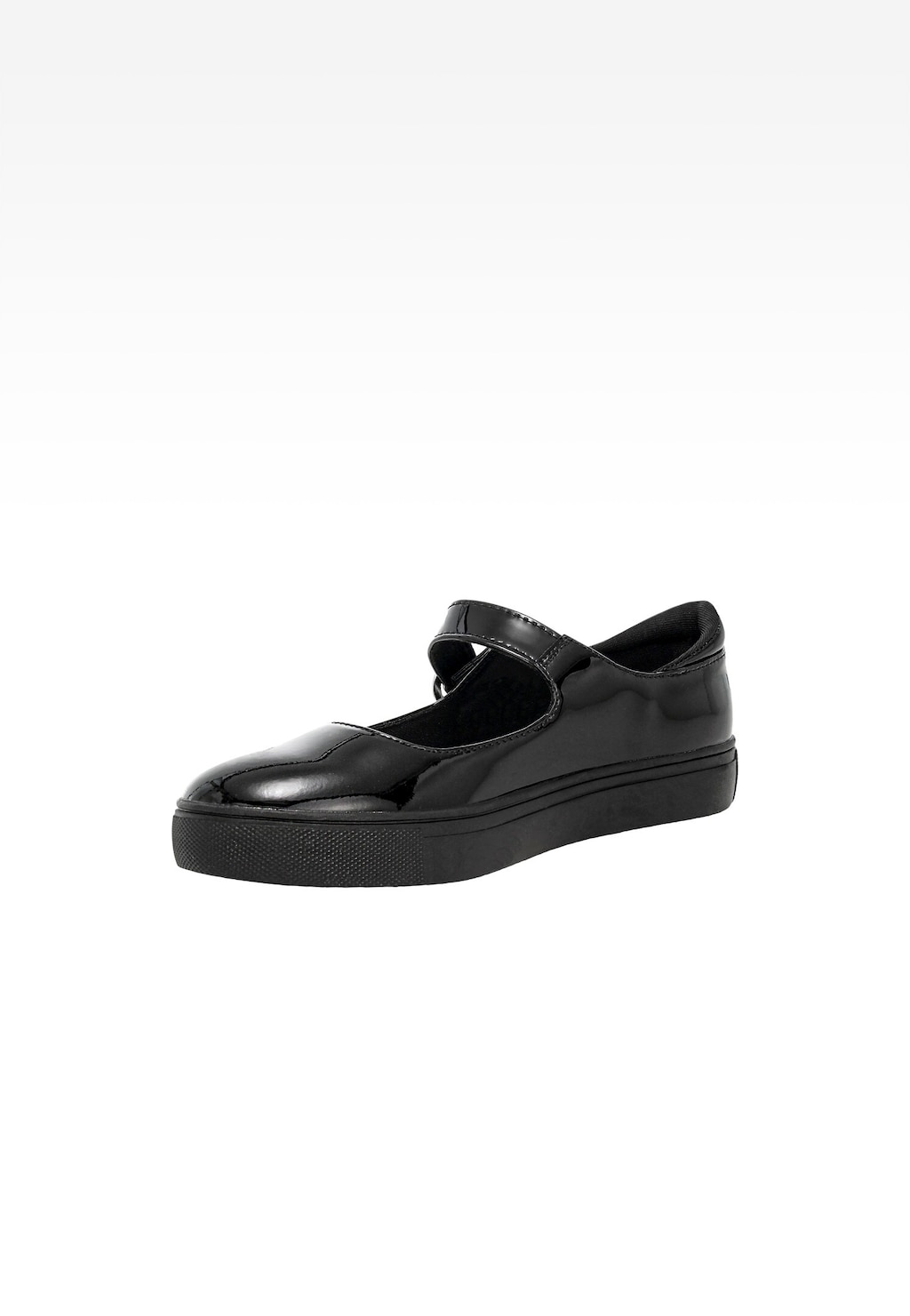 Czarne eleganckie baleriny dziewczęce Bartek 83006-31 z lakierowanej skóry, z paskiem na rzep, na płaskiej podeszwie, widok z boku.