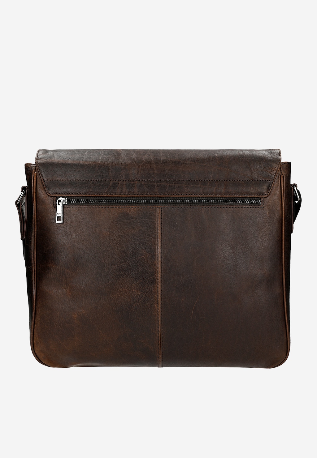 Elegancka brązowa torba męska Wojas model 90025-42 wykonana z woskowanej skóry pull up, z metalowym zamkiem błyskawicznym i przeszyciami, widok z tyłu.
