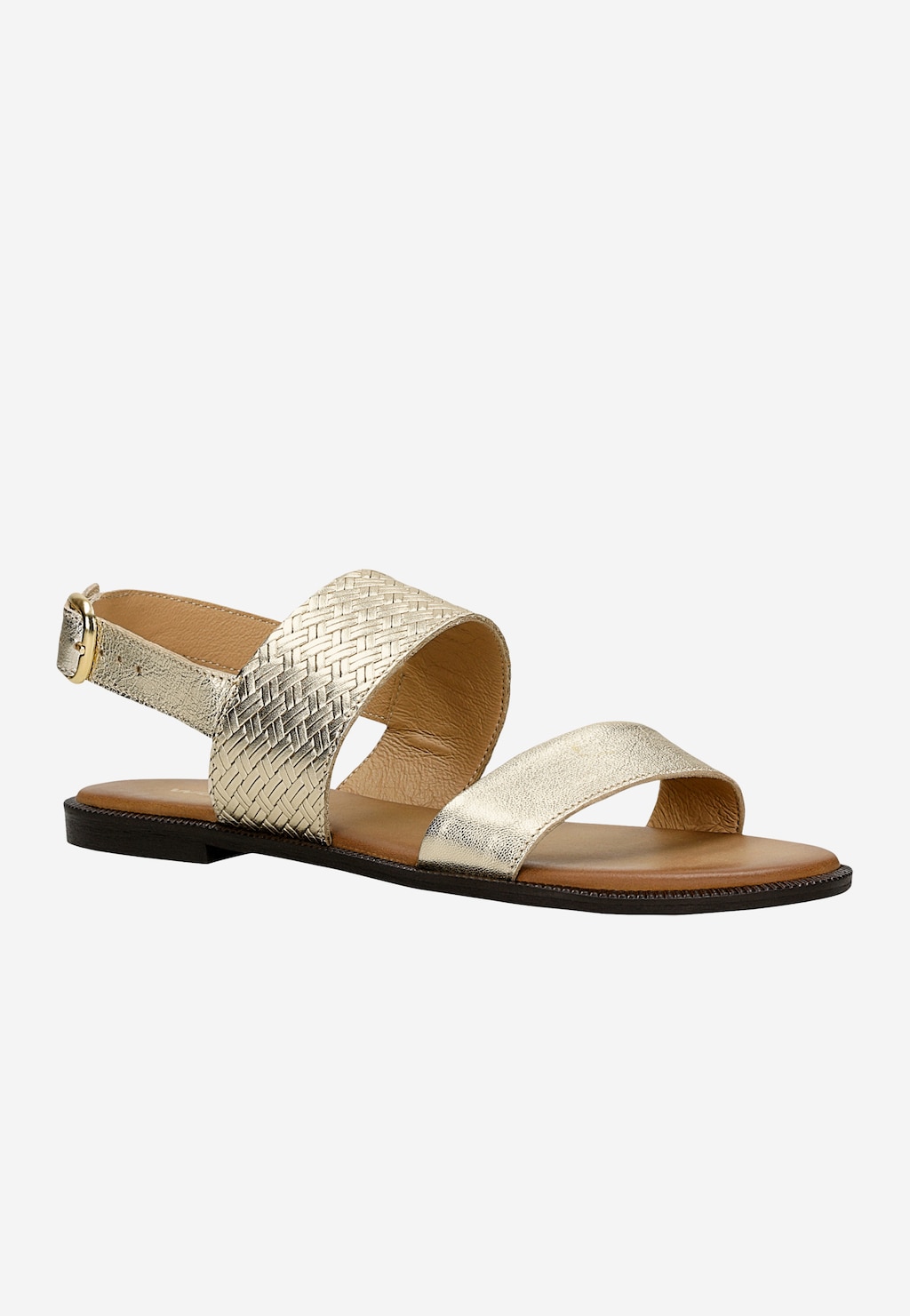 Zlaté kožené dámské sandály na ploché podrážce 76208-58 Widok 2