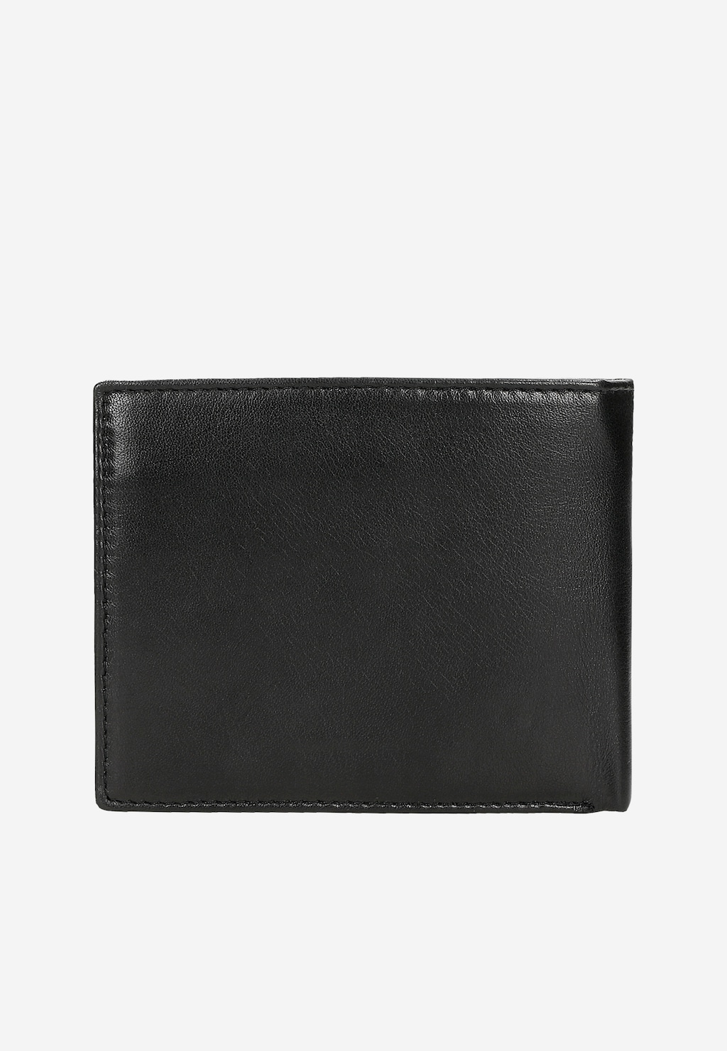 Czarny skórzany portfel męski Wojas model 8938-51 z metalowym logo, widoczny z przodu, o eleganckim, klasycznym wyglądzie i gładkiej teksturze skóry.