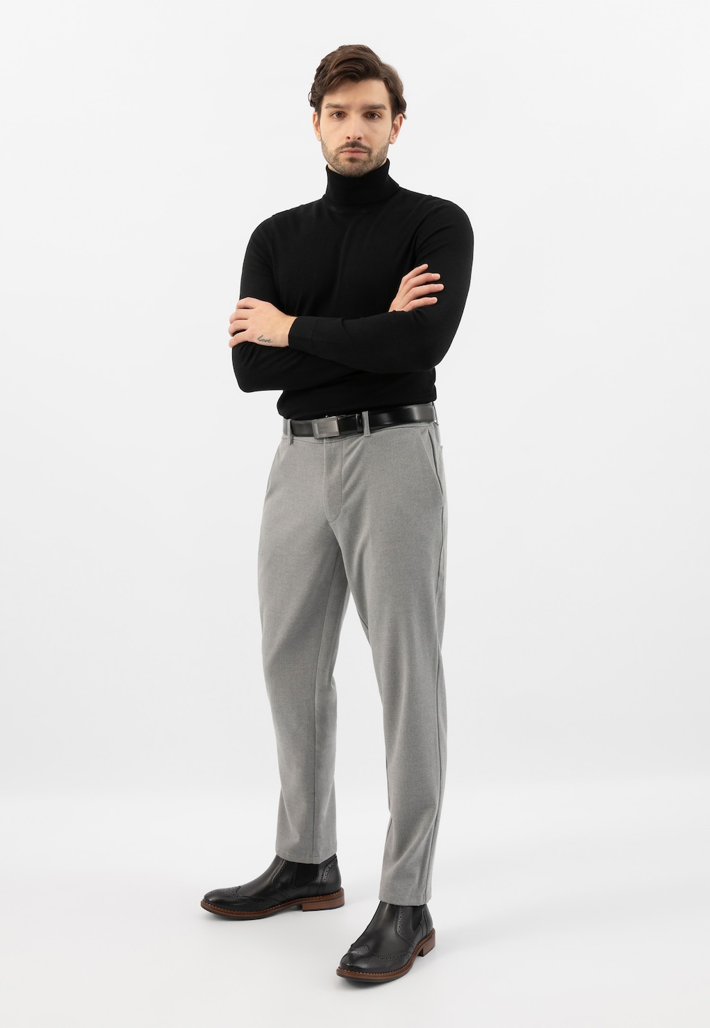 Černé pánské kožené chelsea boty s ozdobnou perforací 20042-51 Widok 9