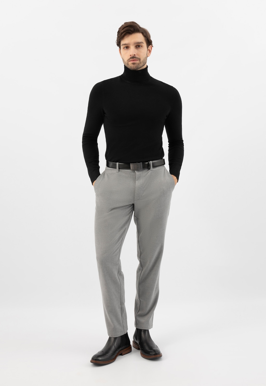 Černé pánské kožené chelsea boty s ozdobnou perforací 20042-51 Widok 10