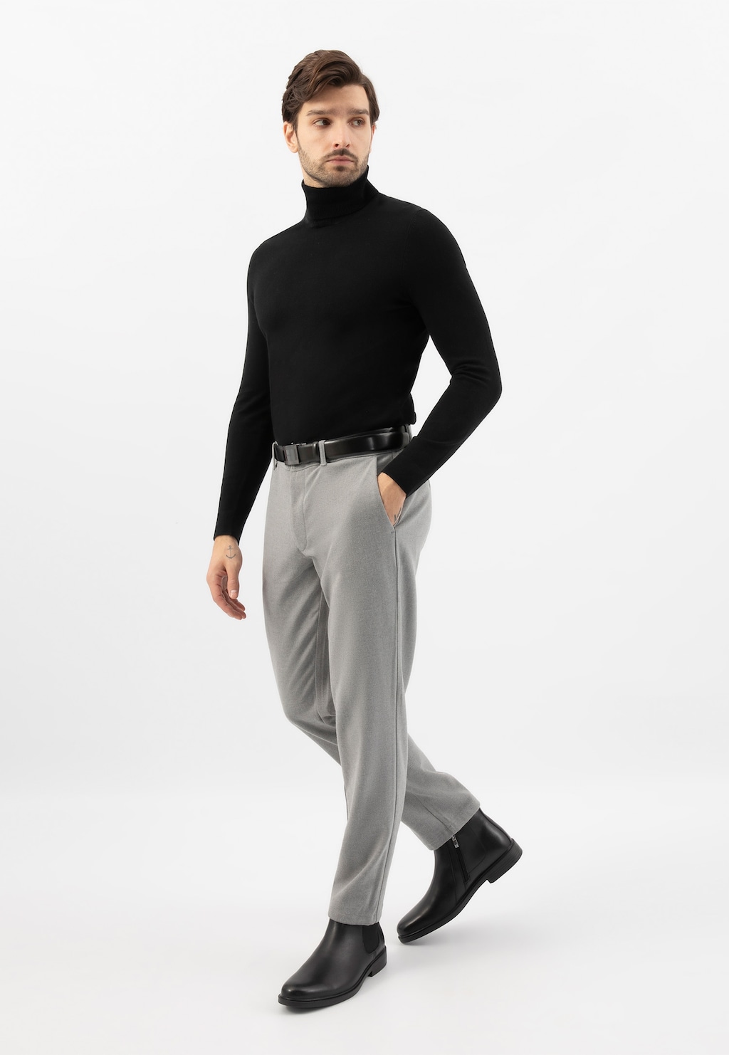 Černé pánské kožené kotníkové boty Chelsea se zipem 20043-51 Widok 8