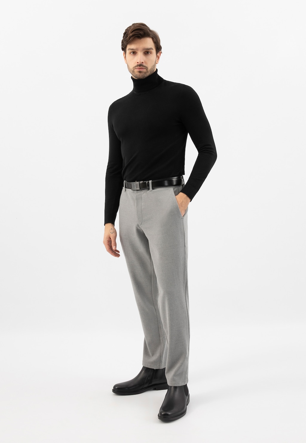 Černé pánské kožené kotníkové boty Chelsea se zipem 20043-51 Widok 1