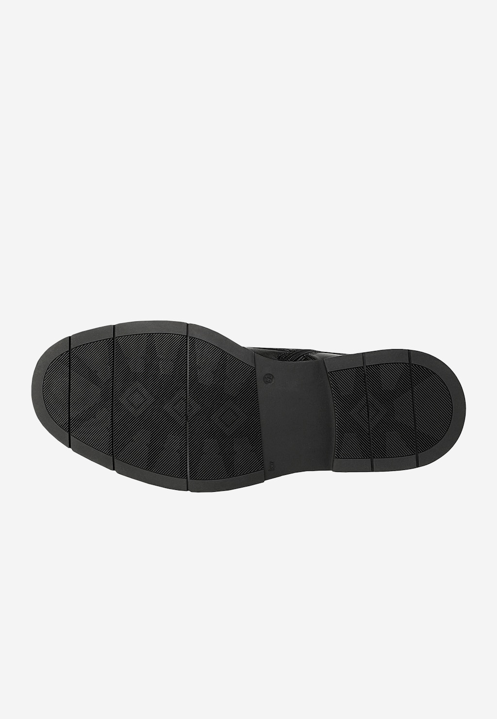 Czarna podeszwa butów Wojas model 24106-51 - klasyczne męskie bikery ze skóry licowej, widok spodu z wyraźnym bieżnikiem zapewniającym przyczepność.