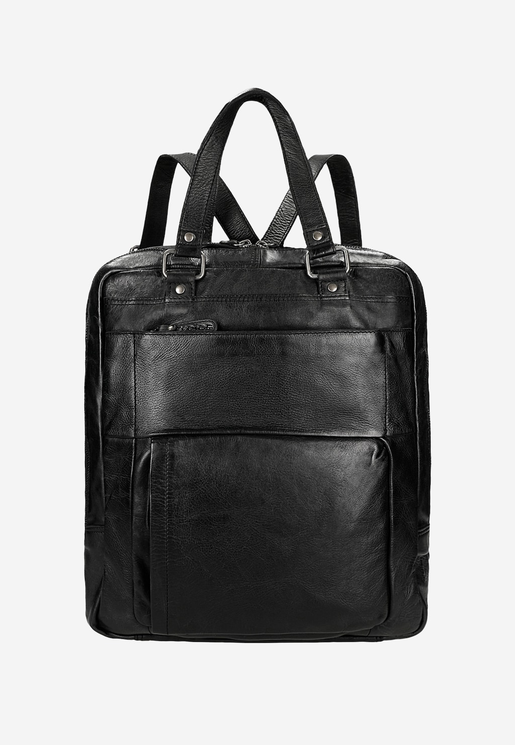 Czarna skórzana torba plecak 2w1 Wojas model 80360-51 z widocznymi uchwytami, kieszeniami zewnętrznymi i metalowymi elementami wykończenia.
