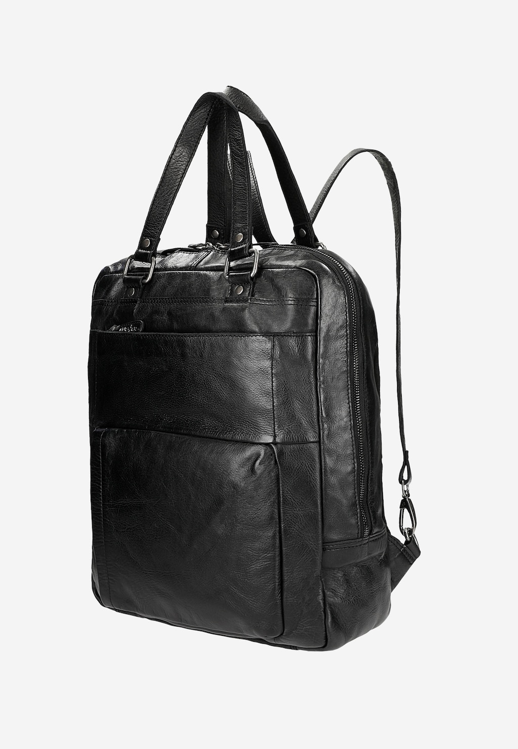 Czarna skórzana torba plecak 2w1 Wojas model 80360-51 z bocznymi kieszeniami, podwójnymi uchwytami i regulowanymi szelkami, widoczna z przodu.