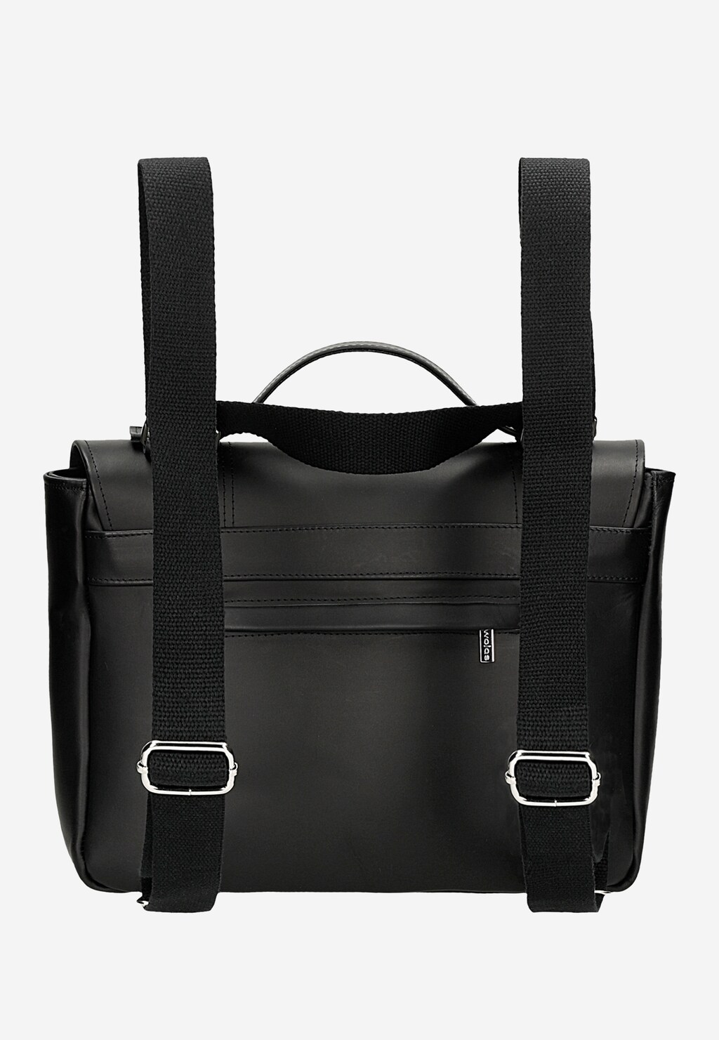 Czarna skórzana torba-plecak Wojas 2w1 model 80399-51 z przeszyciami, uchwytem górnym i regulowanymi szelkami na plecach, zapięciami na metalowe klamry.