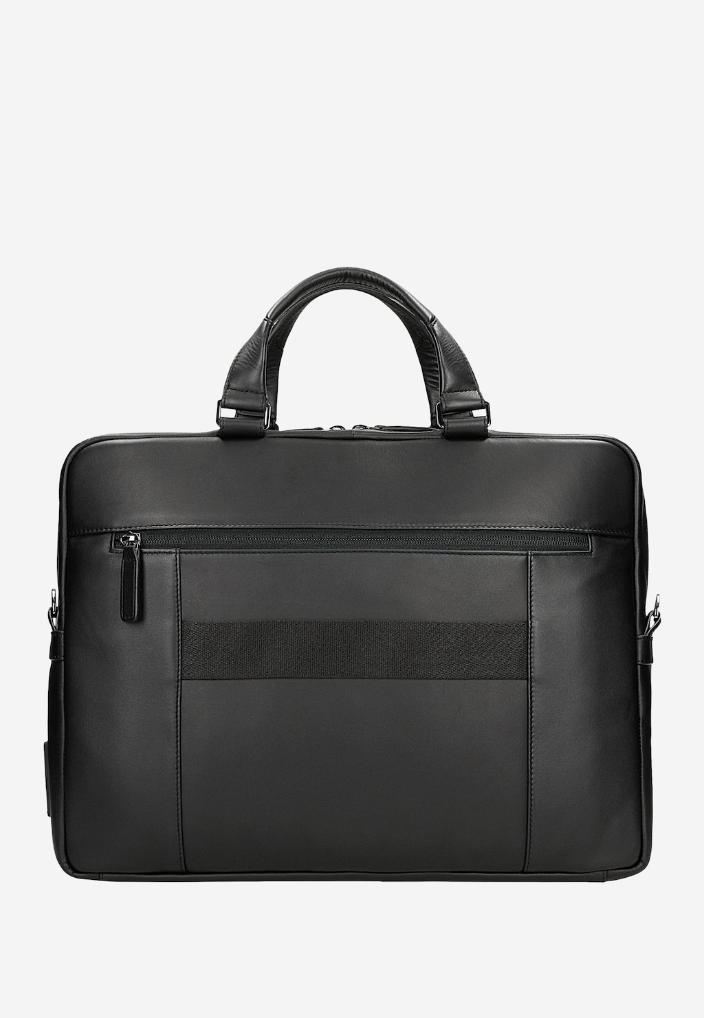 Elegancka czarna torba męska Wojas 90024-81 ze skóry naturalnej z przegrodą na laptopa, z wygodnymi uchwytami i zewnętrzną kieszenią zapinaną na suwak.