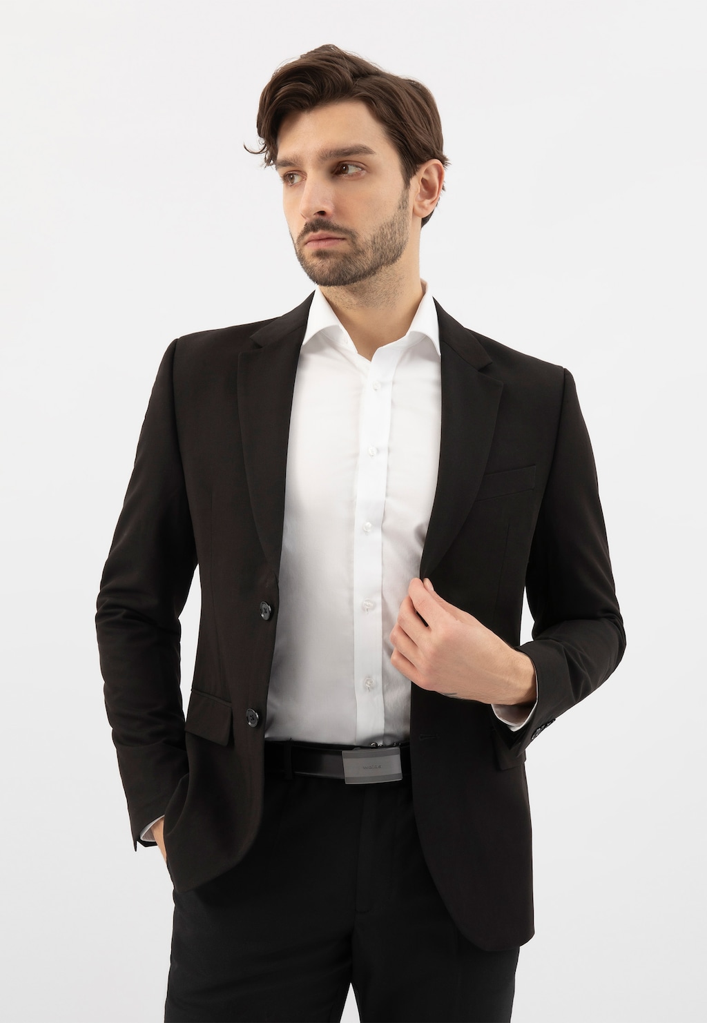 Černý kožený pásek s plnou sponou 93104-51 Widok 1