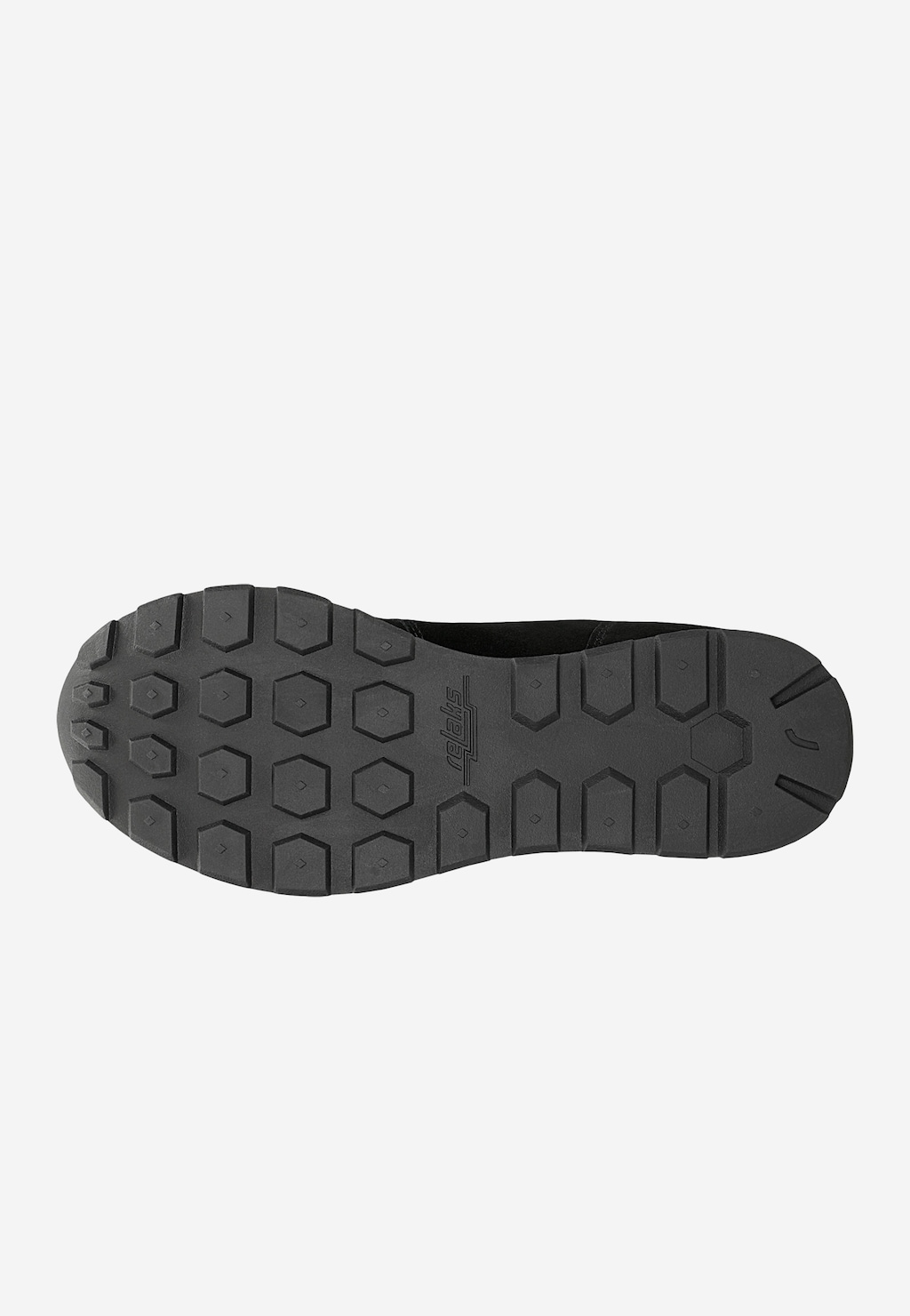 Podeszwa czarnych sneakersów RELAKS model R34202-81 z charakterystycznym heksagonalnym wzorem bieżnika, zapewniającym dobrą przyczepność.