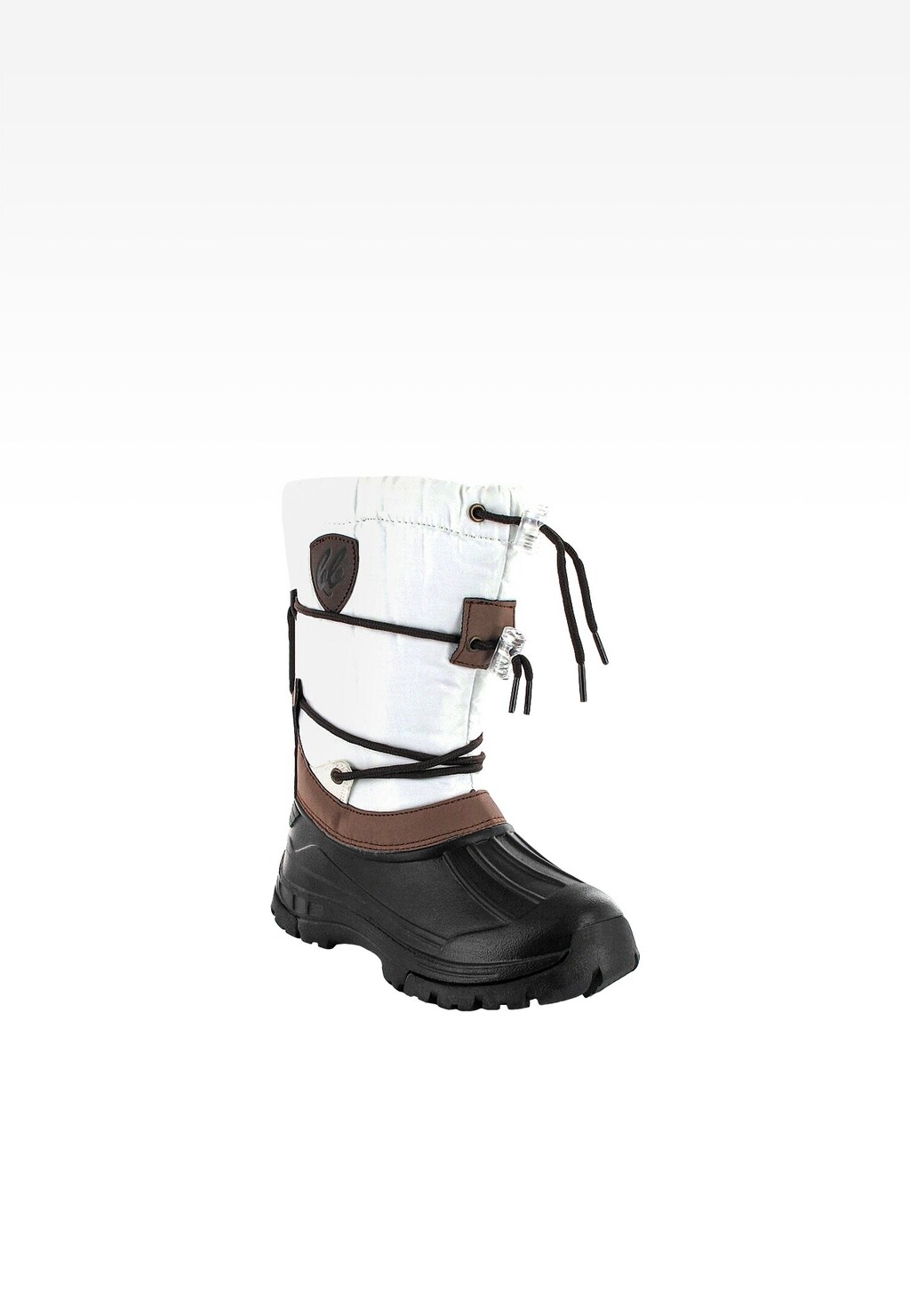 Czarno-brązowo-białe kozaki dziecięce BARTEK T-87145/07L z wodoodporną cholewką, sznurowaniem i logo na boku, idealne na zimowe warunki.