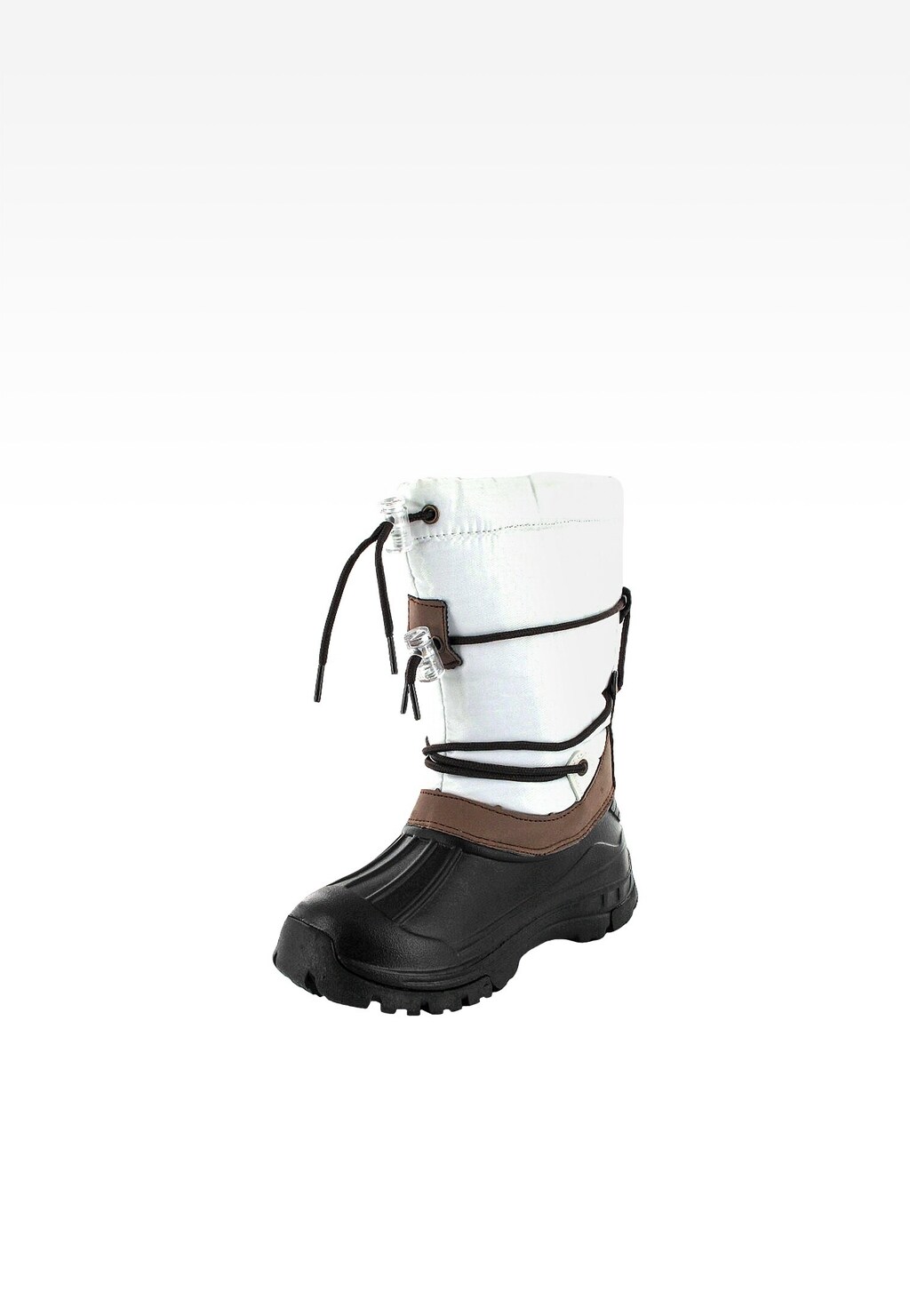 Czarno-brązowo-białe kozaki dziecięce BARTEK T-87145/07L z wodoodporną cholewką, czarną podeszwą i sznurowaniem, idealne na zimowe warunki.