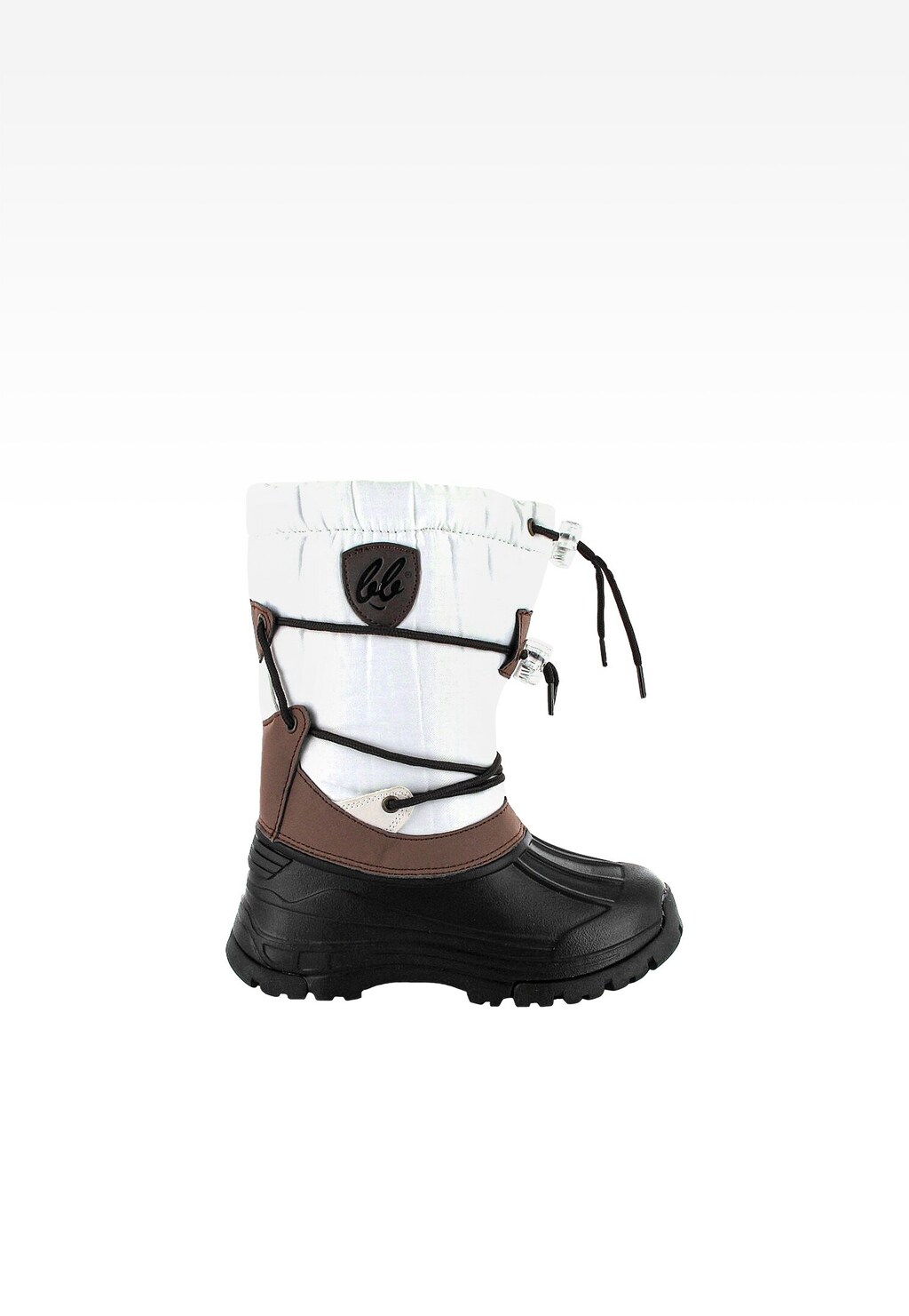 Czarno-brązowo-białe kozaki dziecięce BARTEK model T-87145/07L z wodoodporną podeszwą, logo na górze, sznurkami do regulacji i ociepleniem na zimę.