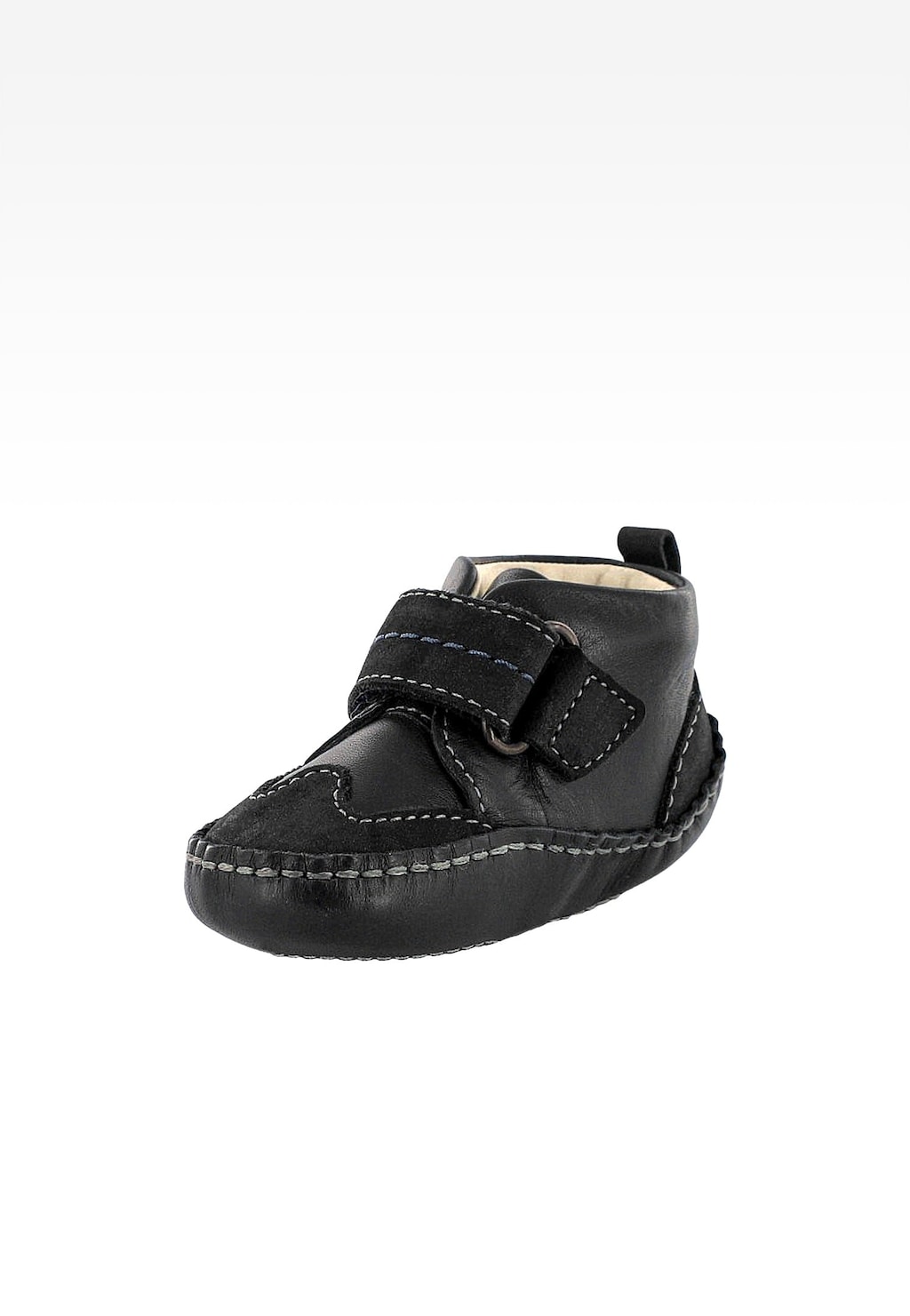 Czarne skórzane niechodki Bartek T-61002/N90 dla chłopca z zapięciem na rzep i kontrastowymi przeszyciami, widoczne z boku, idealne dla niemowląt.