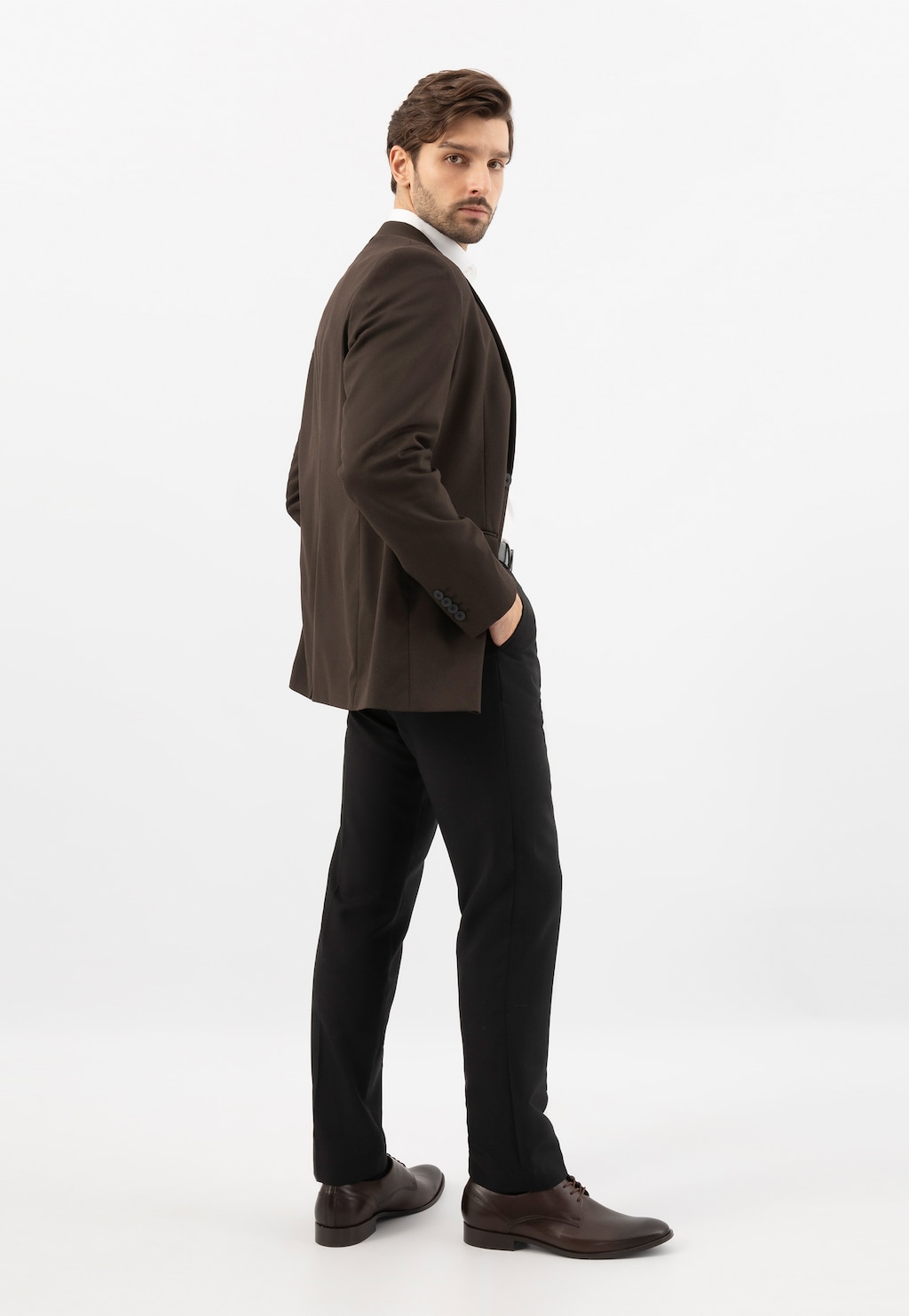 Tmavě hnědé pánské společenské polobotky z lícové kůže 7030-54 Widok 9