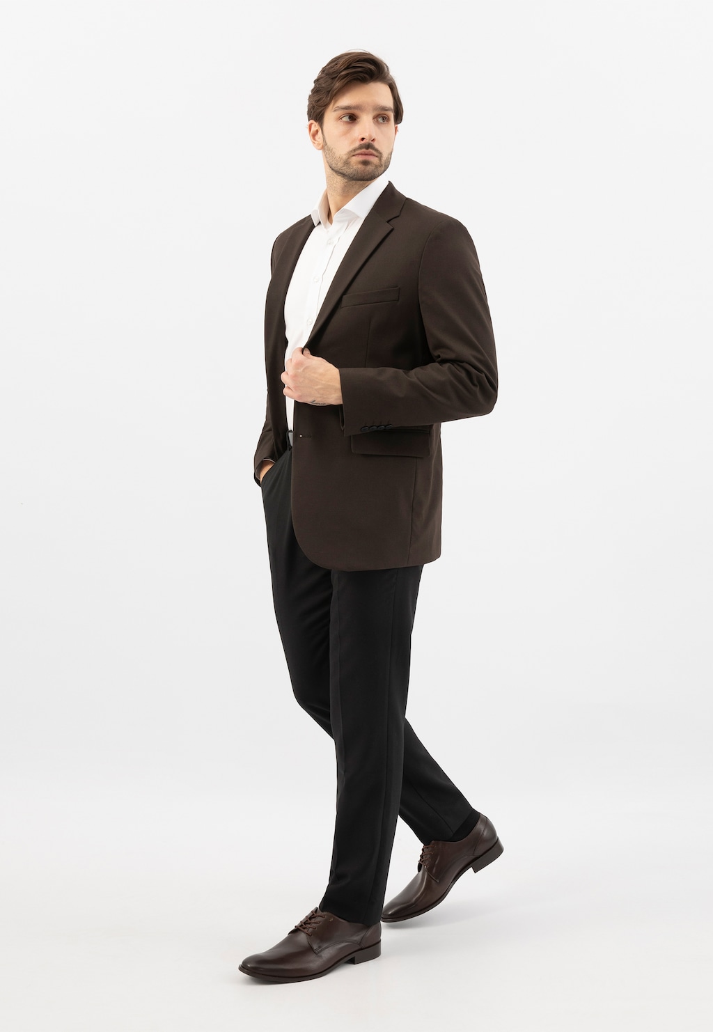 Tmavě hnědé pánské společenské polobotky z lícové kůže 7030-54 Widok 1