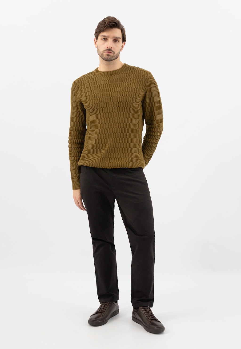 Ciemnobrązowe sznurowane półbuty męskie typu trampki 10170-52 Widok 8