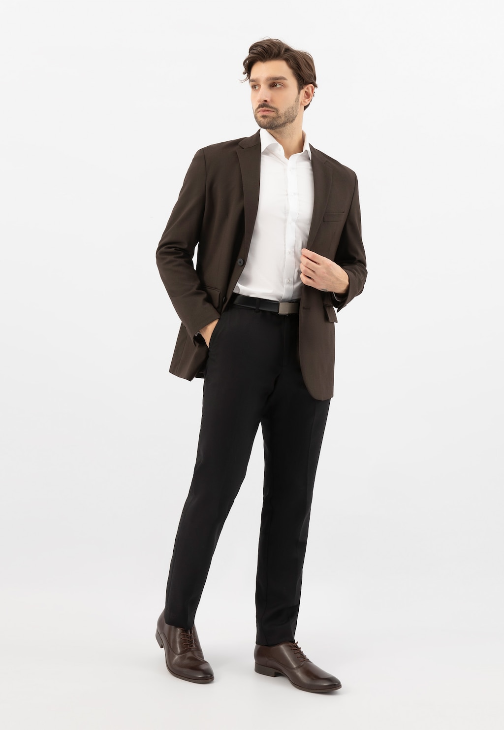 Wizytowe półbuty męskie w ciemnobrązowym kolorze 10185-52 Widok 8