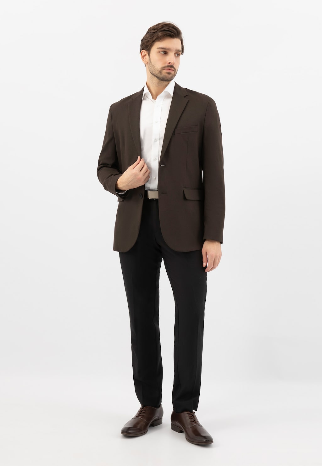 Wizytowe półbuty męskie w ciemnobrązowym kolorze 10185-52 Widok 9