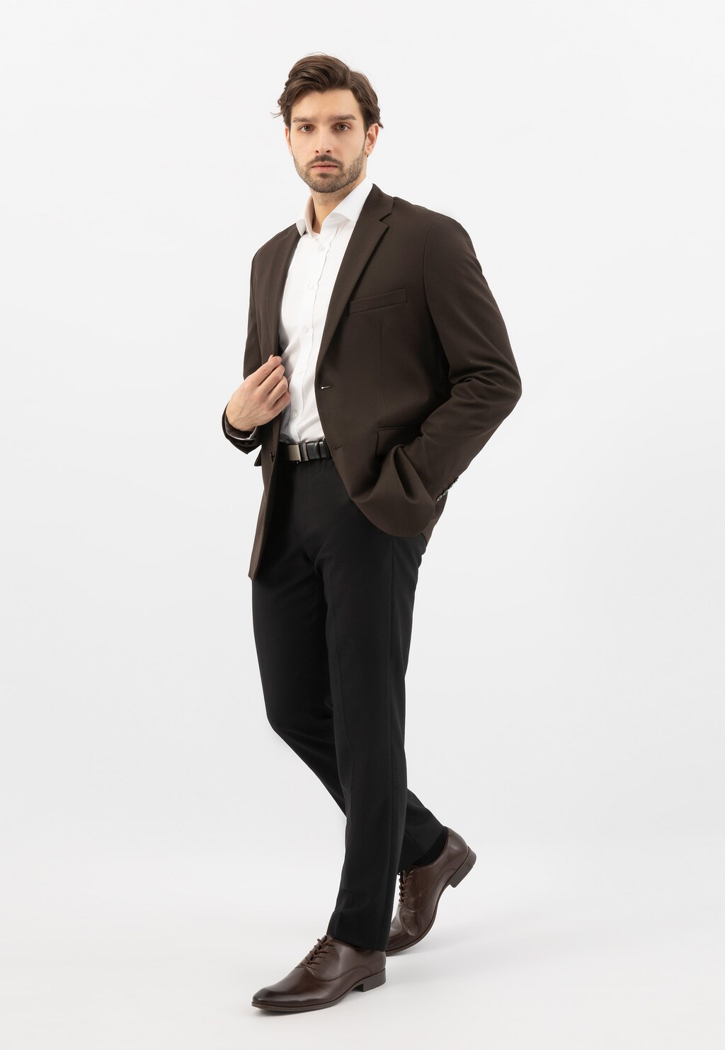 Wizytowe półbuty męskie w ciemnobrązowym kolorze 10185-52 Widok 10