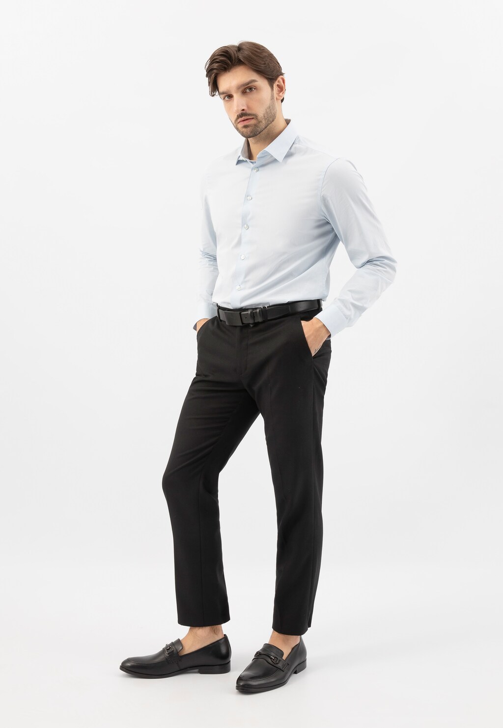 Černé pánské kožené mokasíny s kovovým detailem 10224-51 Widok 9