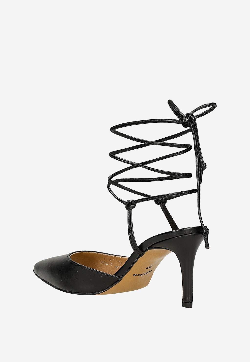 Czarne wiązane czółenka damskie z noskiem w szpic 35168-51 Widok 3