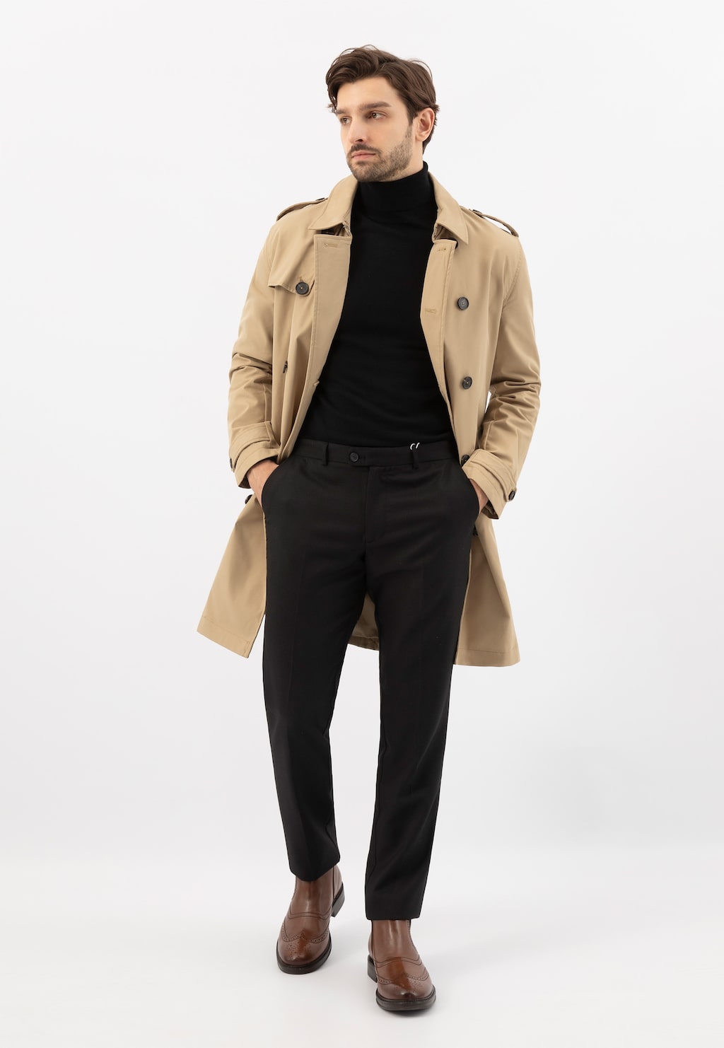 Hnedé kožené členkové pánske poltopánky s ozdobným brogovaním 20042-53 Widok 9