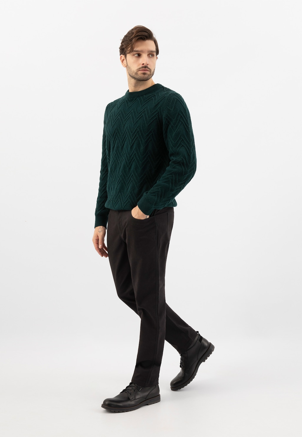 Čierne šnurovacie workery pánske z lícnej kože 24031-70 Widok 1