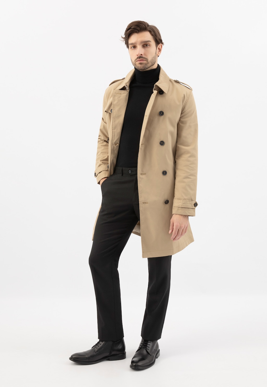 Čierne pánske poltopánky z kombinovanej kože 24103-70 Widok 9