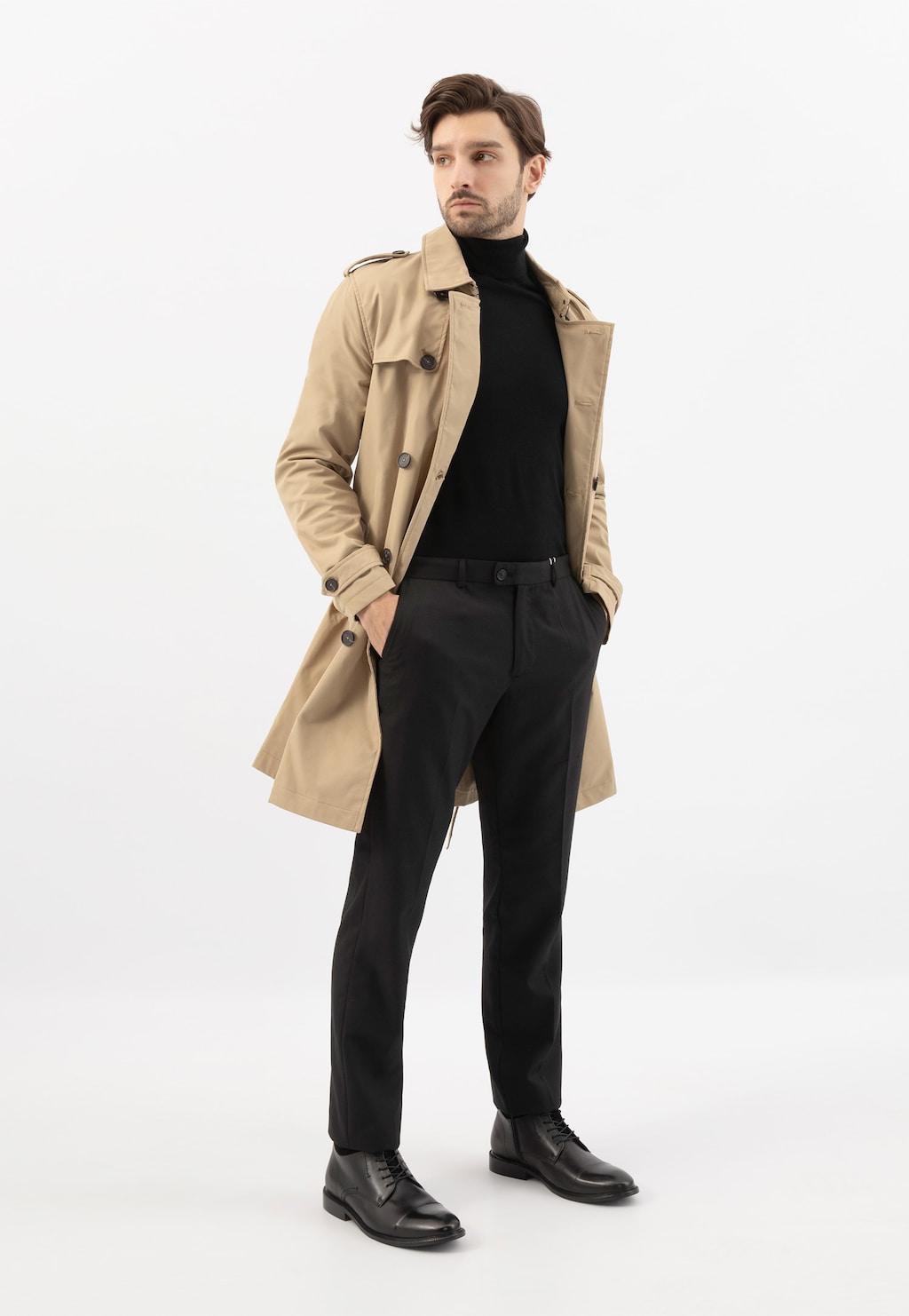 Čierne pánske poltopánky z kombinovanej kože 24103-70 Widok 1