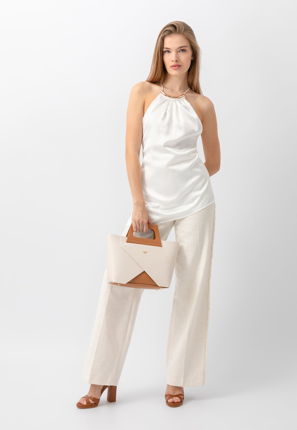 Duży skórzany kuferek damski beżowo-brązowy 80128-54 Widok 1