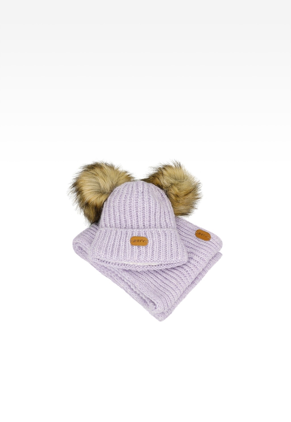 Fioletowy zestaw BARTEK 85603-86  z wełną merino - czapka z dwoma pomponami i komin Widok 4