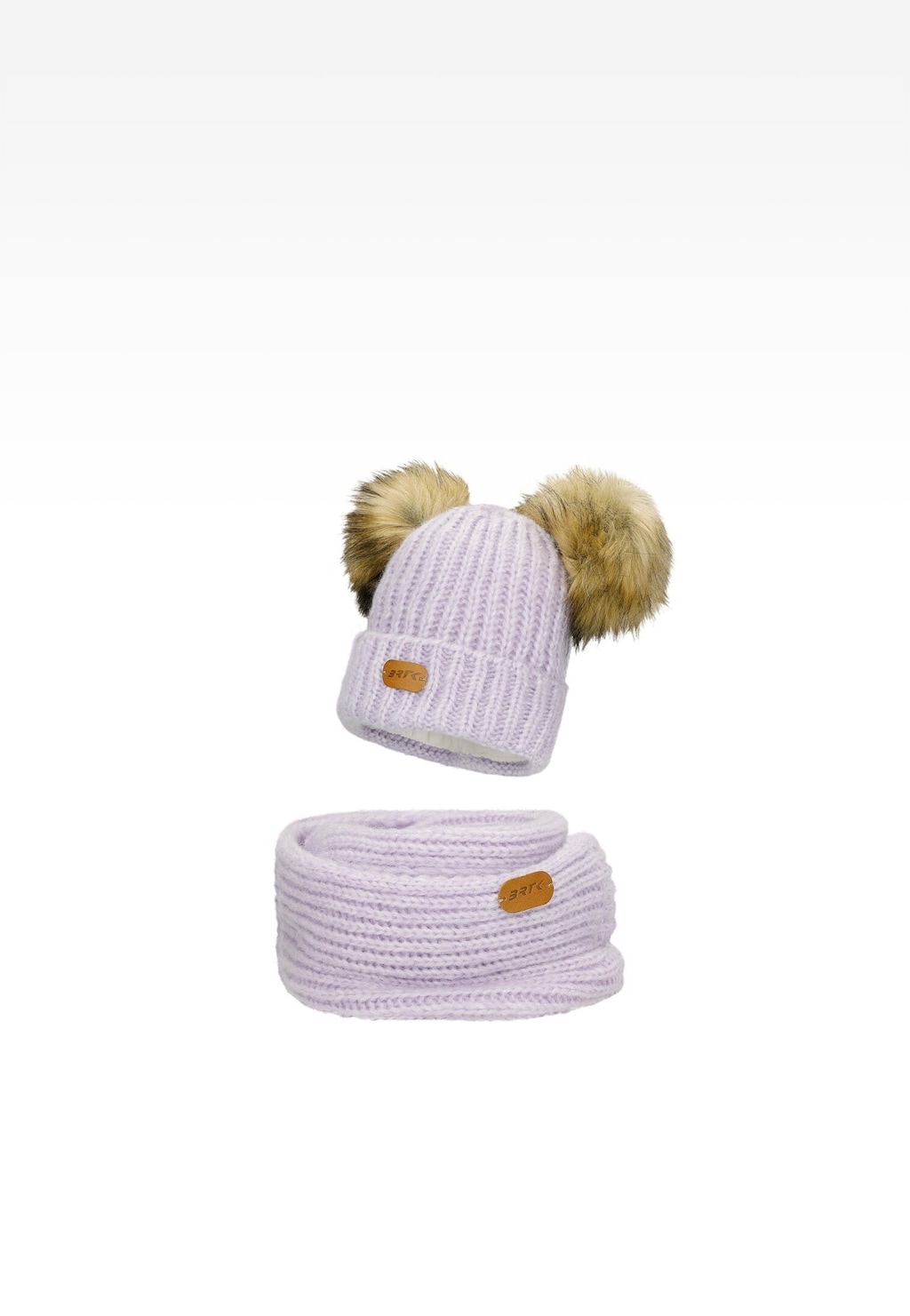 Fioletowy zestaw BARTEK 85603-86  z wełną merino - czapka z dwoma pomponami i komin Widok 1