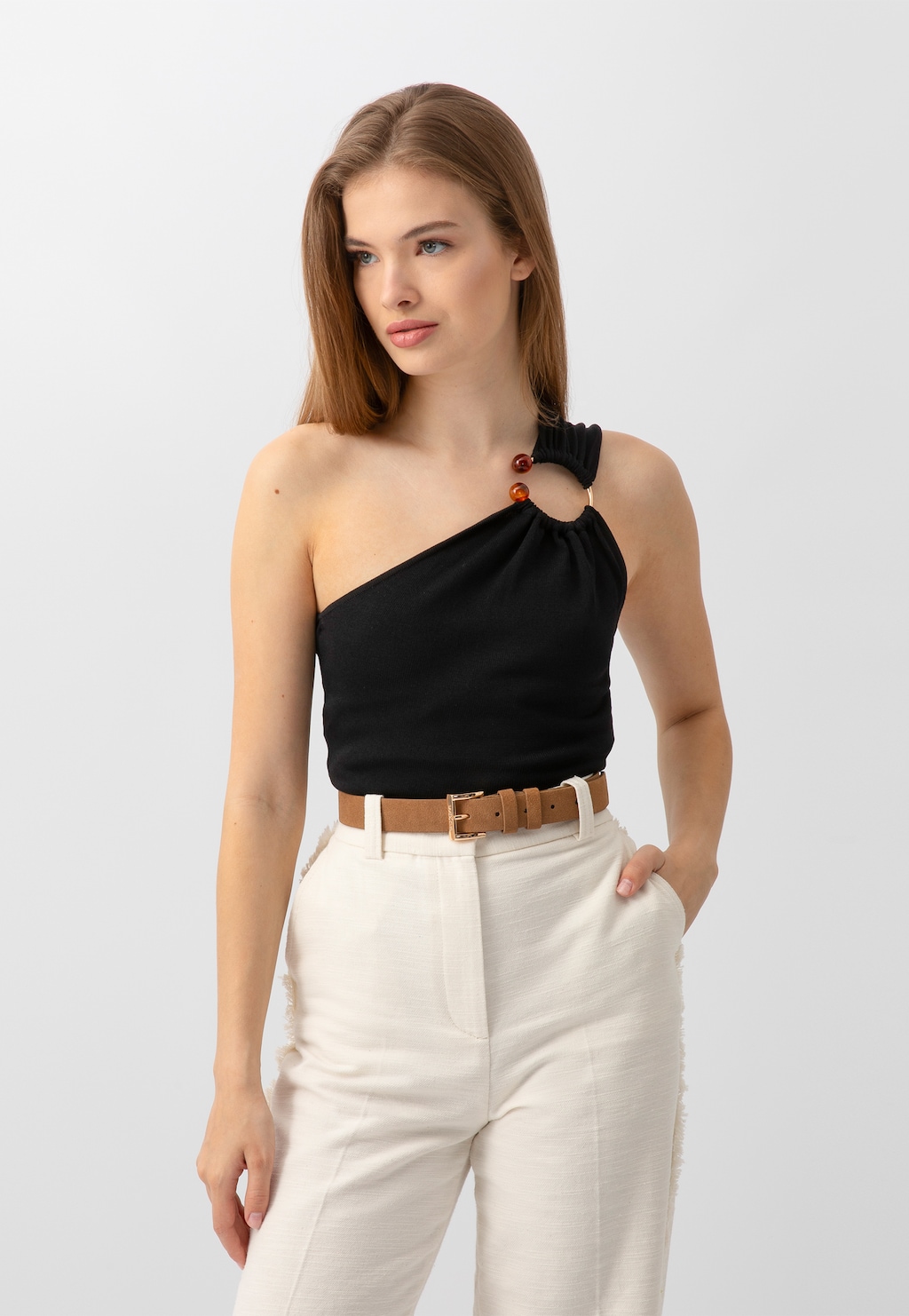 Béžový dámsky opasok z velúrovej štiepenky 93084-64 Widok 1