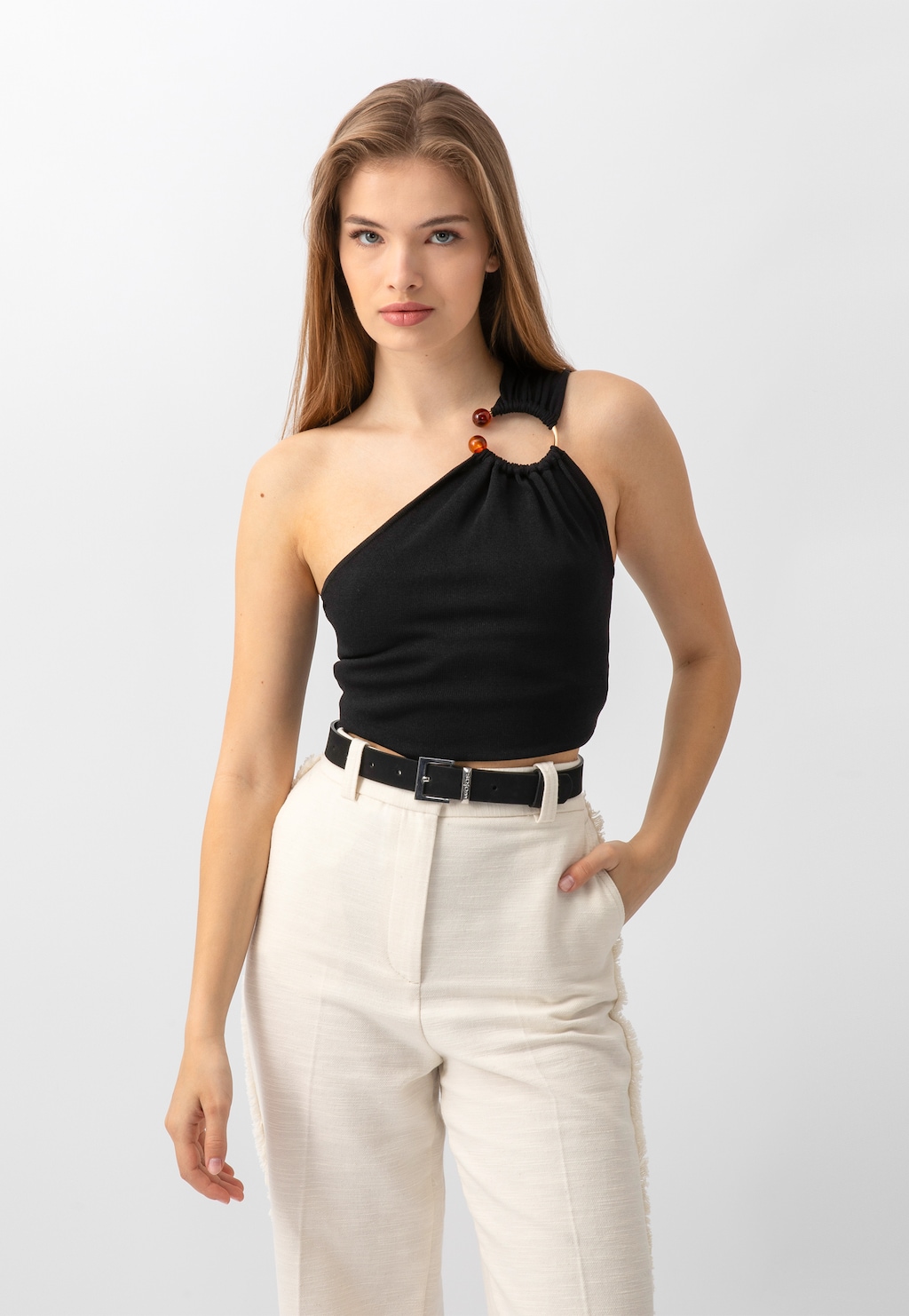 Černý velurový dámský pásek se stříbrnou přezkou 93090-61 Widok 7